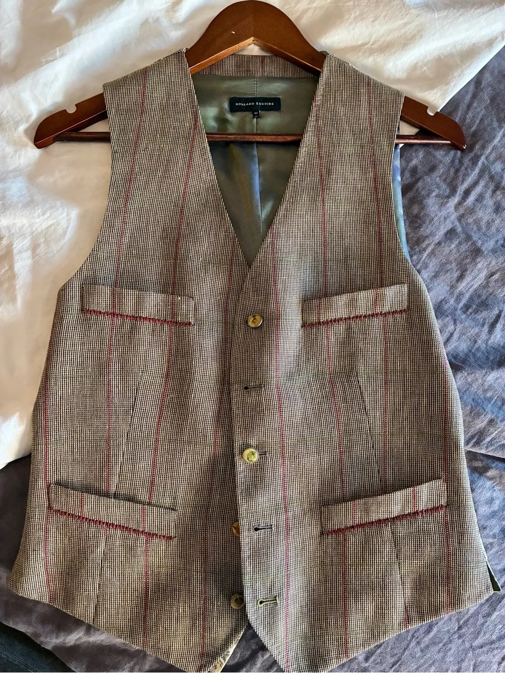 Classic stylish Holland Esquire glen plaid waistcoat, size 40, bespoke buttons